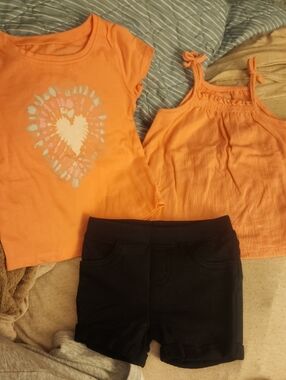 Sz 12-18 M jumping beans Orange Heart Tie-Dye Tee & Ruffle Tank + Black Shorts